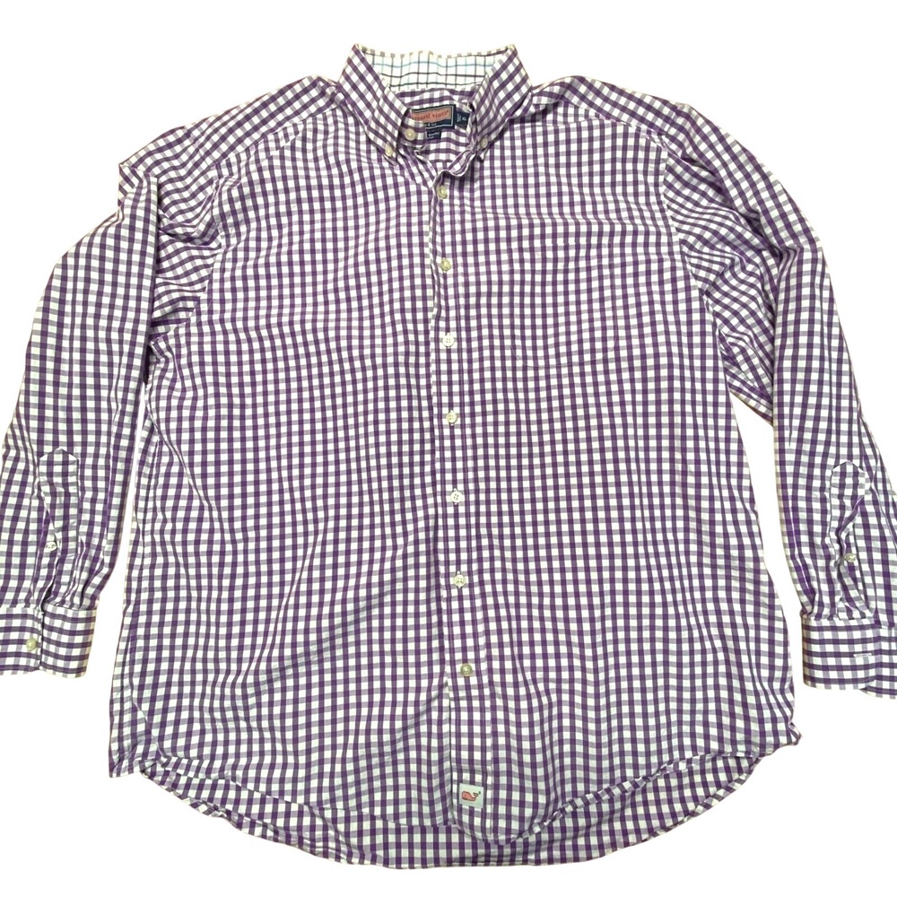 Vineyard Vines Murray Shirt Mens XL Purple White Check Long Sleeve Button Up